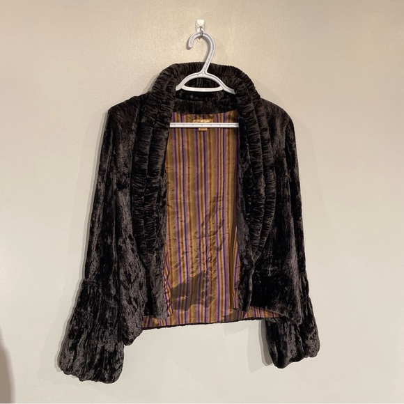 Vintage April Cornell blazer velvet quilted collar bell sleeve 100% Rayon - Picture 3 of 11